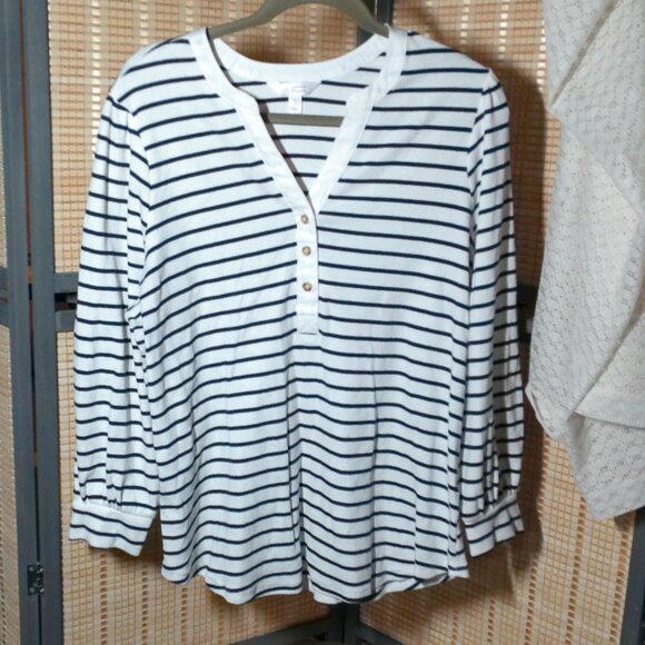 LC Lauren Conrad Striped Thermal Style Henley - Picture 1 of 5